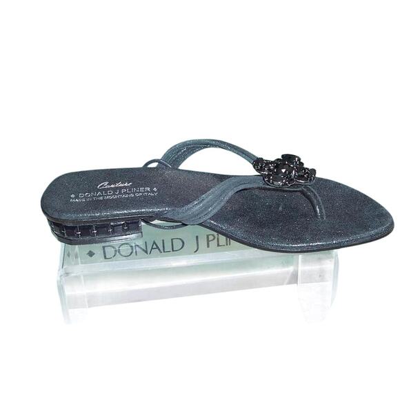Donald Pliner Black Metallic Leather Shoe Sandal New Chunky Stones $285 NIB - Picture 3 of 7